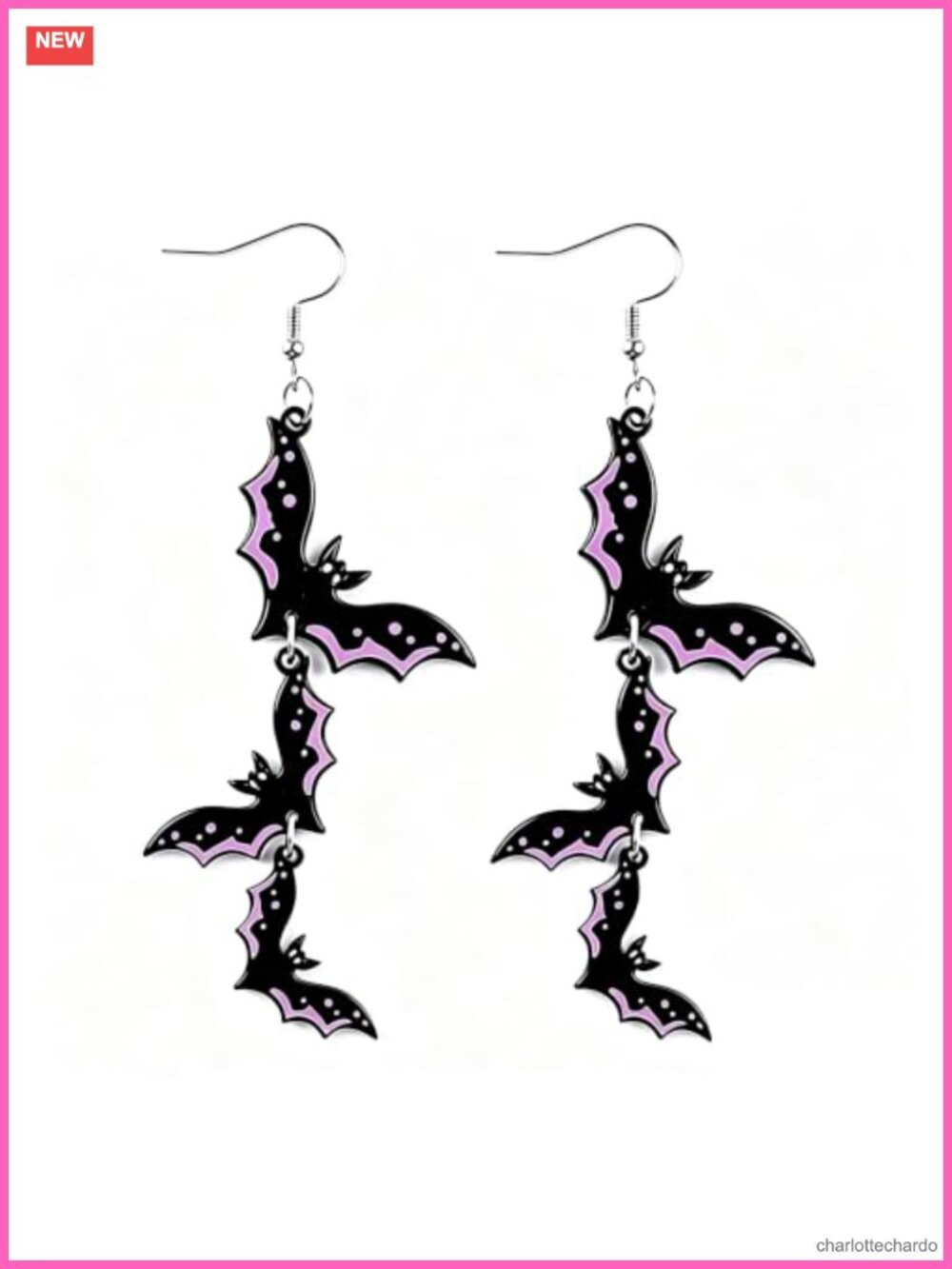 Bat Dangle Earrings Acrylic Triple Layer Drop Halloween